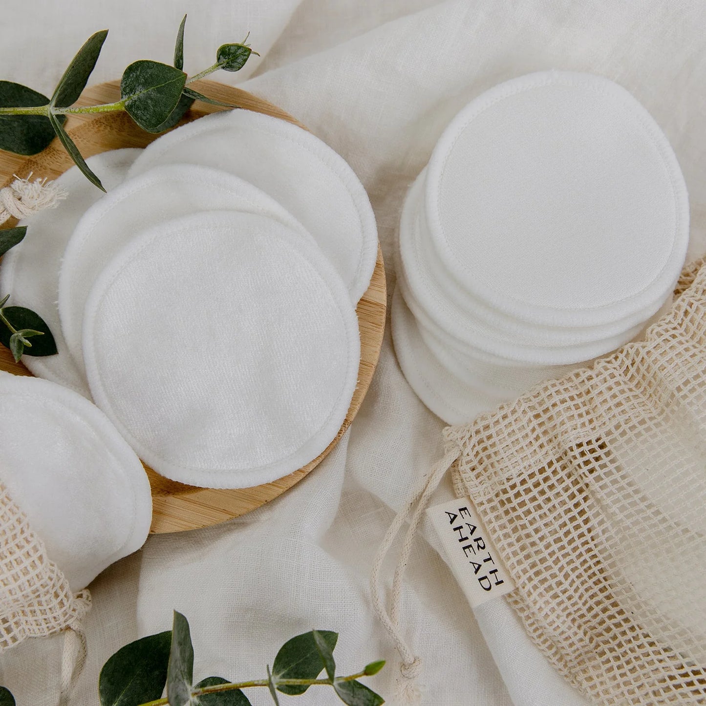 Reusable Cotton Makeup Remover Pads/Rounds + Wash Bag (Earth Ahead)
